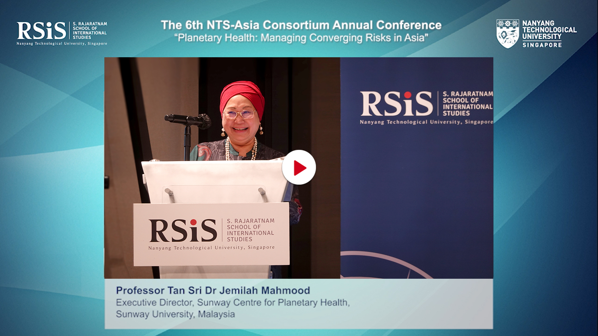 Professor Tan Sri Dr Jemilah Mahmood delivers a keynote address at the 6th NTS-Asia Consortium Conference on Wednesday, 6 April 2022, in Singapore